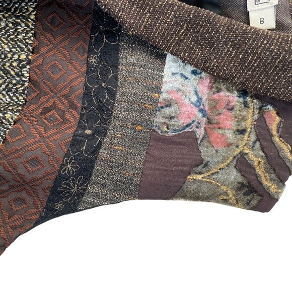 Canvasbacks Patchwork Women's Vest Size 8 Brown Multi-Fabric Boho Chic Layered L - Picture 6 of 7